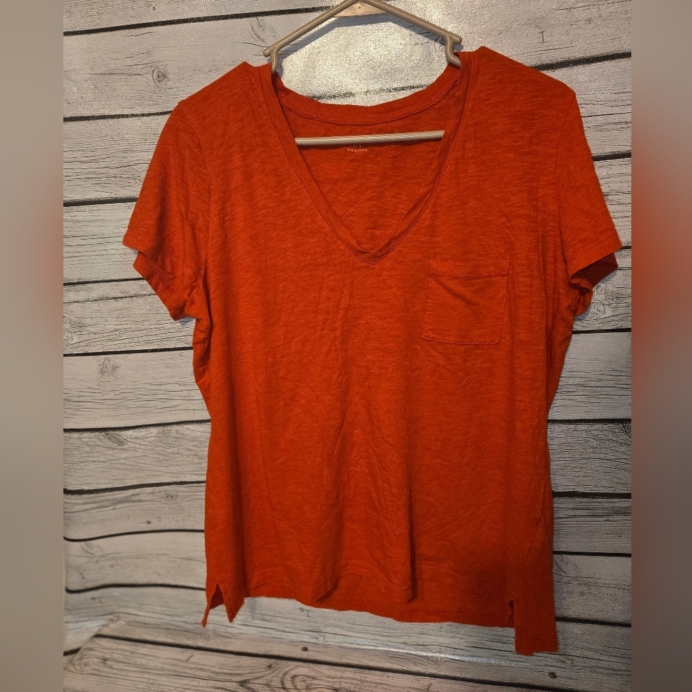 MADEWELL 100% Cotton classic Short-Sleeve V-Neck Pocket T-Shirt orange Red L - Picture 2 of 6